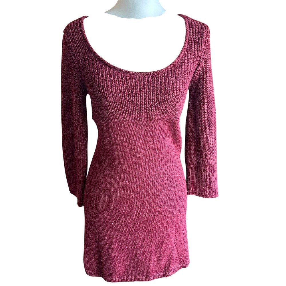 Anthropologie MOTH Dress NWT Red Wine Bordeaux Alpaca Blend Knit ‎ Long Sleeve